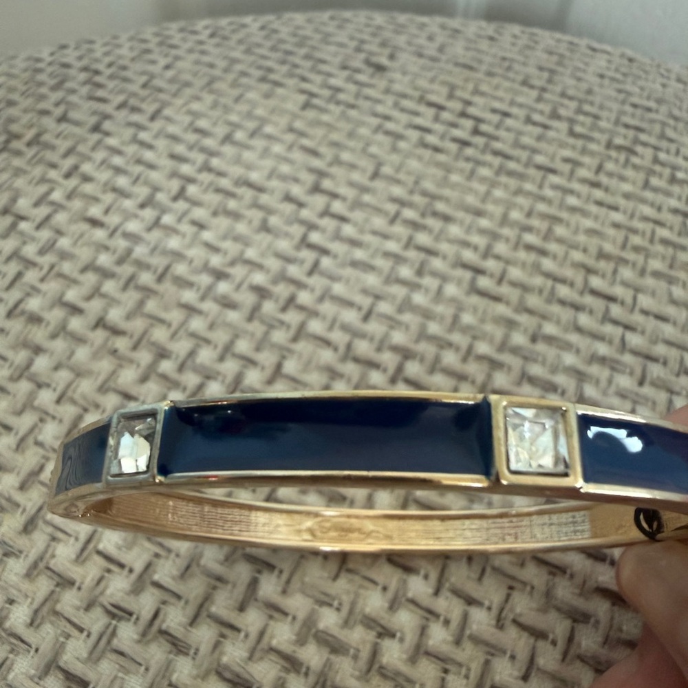 SEQUIN BLUE GOLD CRYSTAL LIKE CLEAR STONES BANGLE - Picture 4 of 6